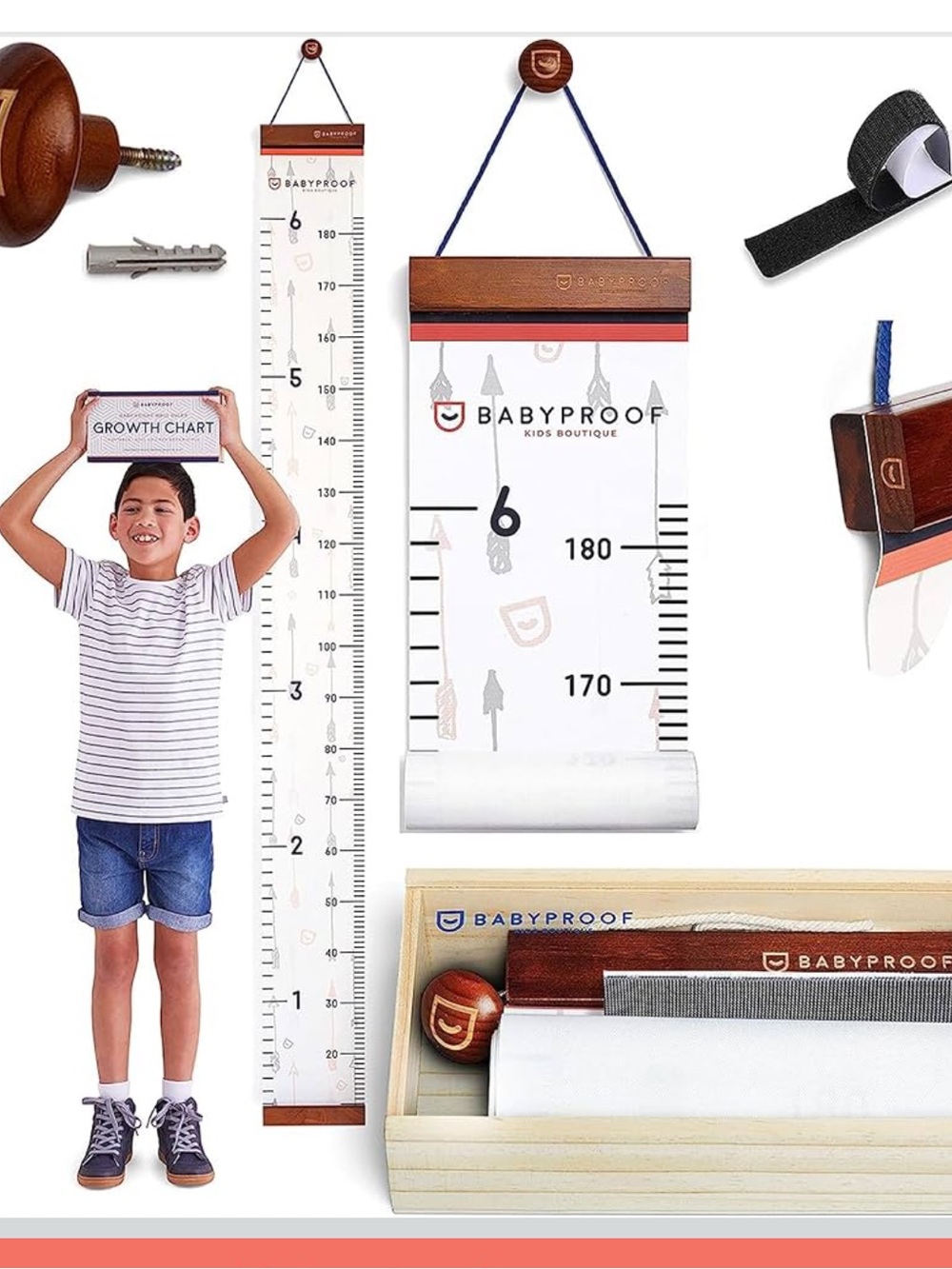 BRAND NEW - Babyproof Kids Growth Chart Wall Ruler - White & Brown